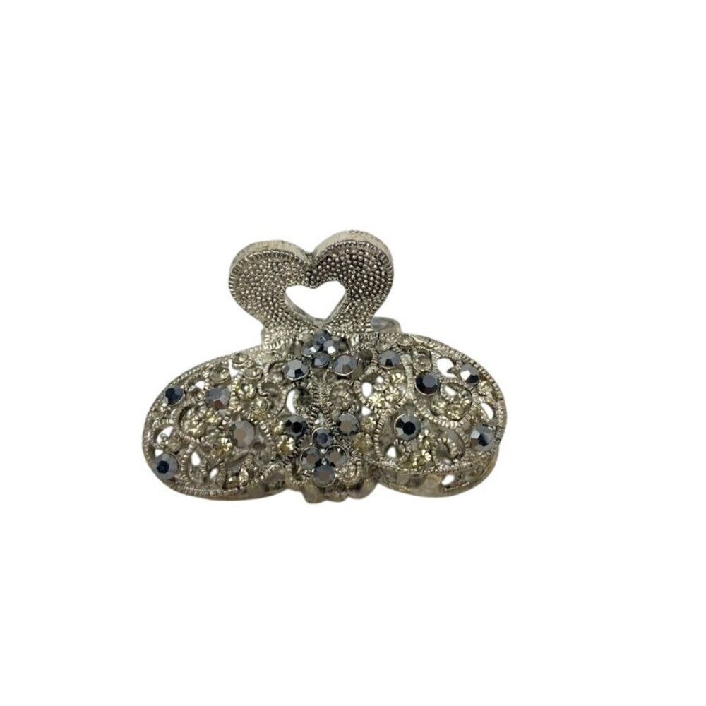 Hair Clip Claw Silver Tone Rhinestone Grey 2in x 1.5in Accessories NWOT